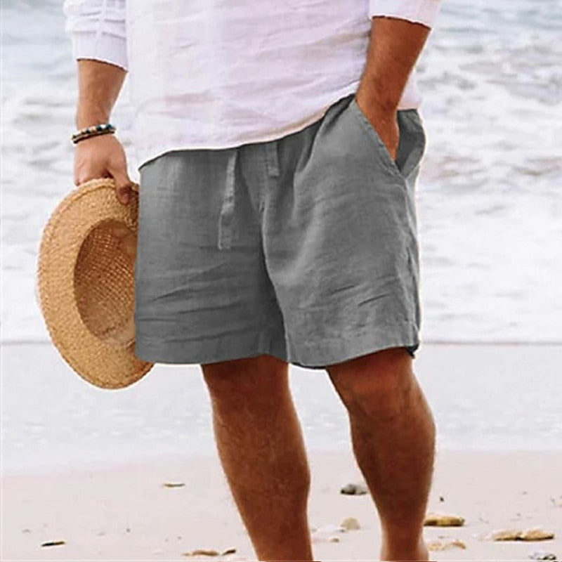 Leinen-Shorts | Lockere Passform | Kordelzug | Sommer-Shorts | Herrenshorts-Grau-S-Chaps Herrenmode
