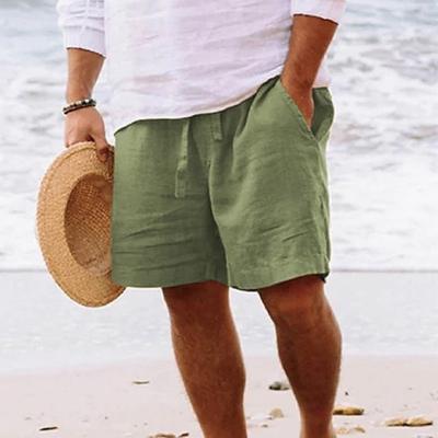 Leinen-Shorts | Lockere Passform | Kordelzug | Sommer-Shorts | Herrenshorts-Grün-S-Chaps Herrenmode