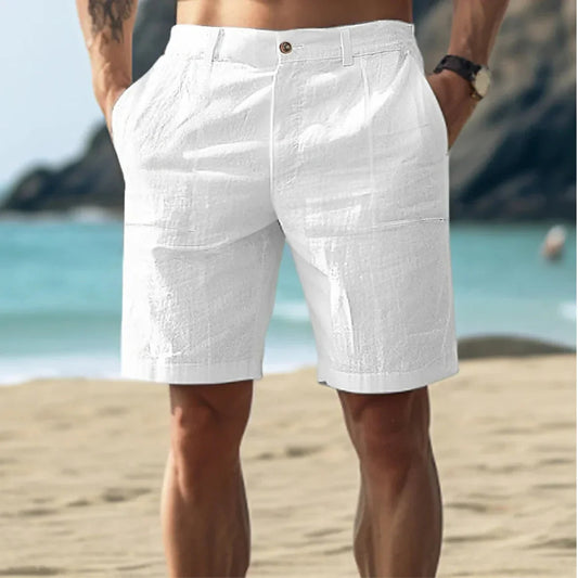 Leinen Shorts für Männer-Weiß-S-Chaps Herrenmode