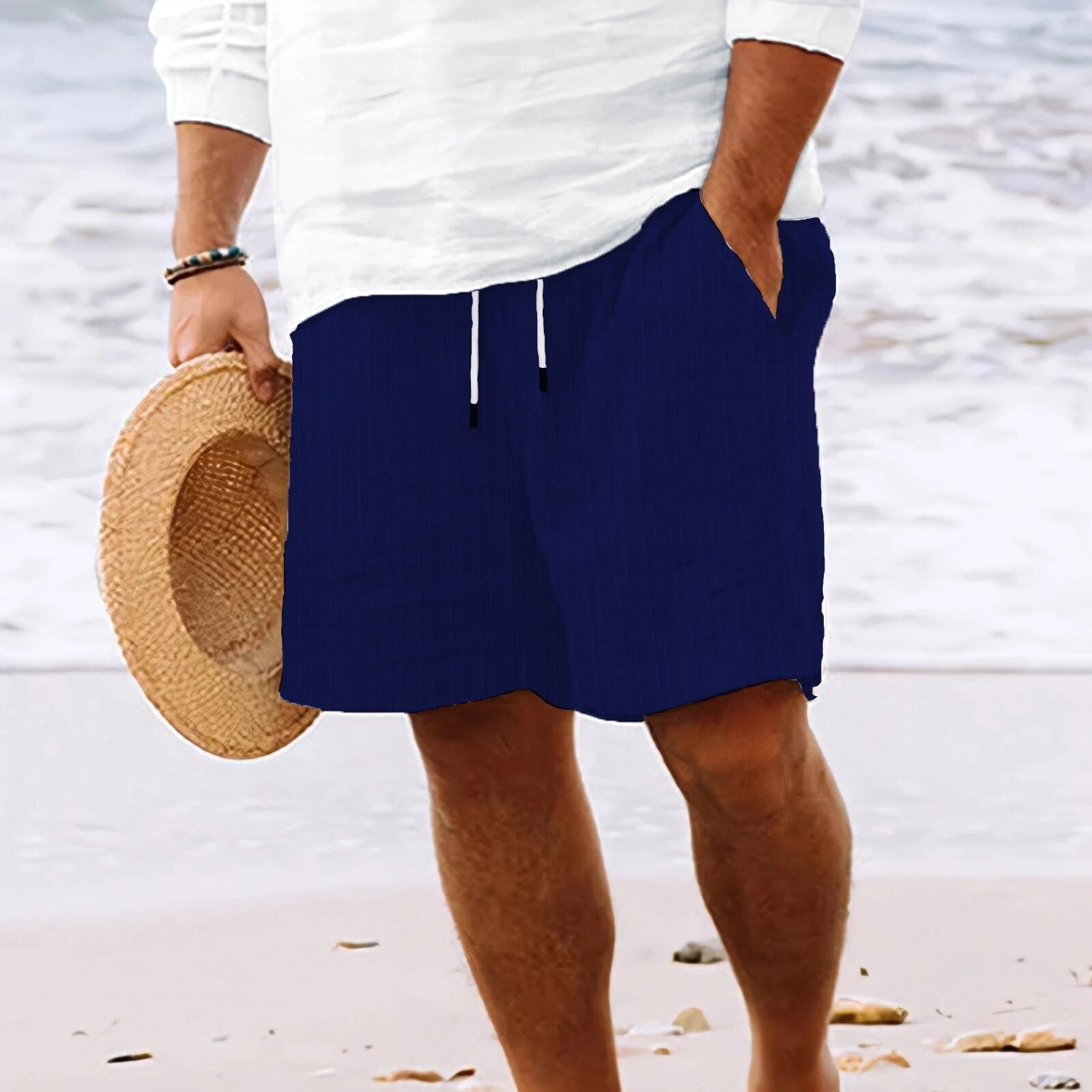 Leinen-Shorts – lockere Passform – Kordelzug – Sommershorts – Herren-Shorts-Blau-S-Chaps Herrenmode