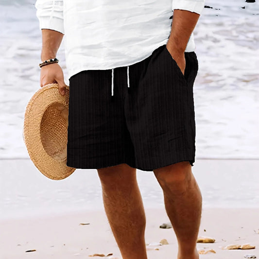 Leinen-Shorts – lockere Passform – Kordelzug – Sommershorts – Herren-Shorts-Schwarz-S-Chaps Herrenmode
