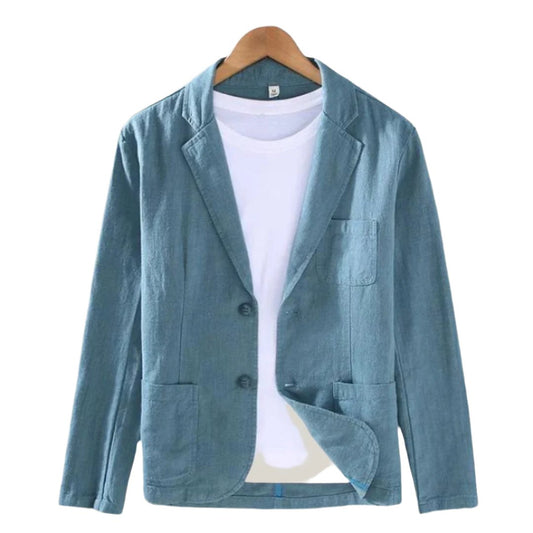 Leinenblazer – Lässiger einreihiger Sommerblazer für Männer-Blau-M-Chaps Herrenmode