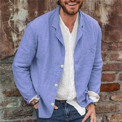 Leinenblazer | Leichtgewicht | Lockere Passform | Leinenjacke | Herrenbekleidung-Blau-S-Chaps Herrenmode