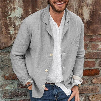 Leinenblazer | Leichtgewicht | Lockere Passform | Leinenjacke | Herrenbekleidung-Grau-S-Chaps Herrenmode