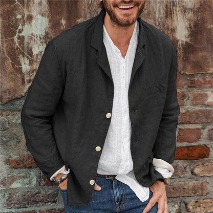 Leinenblazer | Leichtgewicht | Lockere Passform | Leinenjacke | Herrenbekleidung-Schwarz-S-Chaps Herrenmode