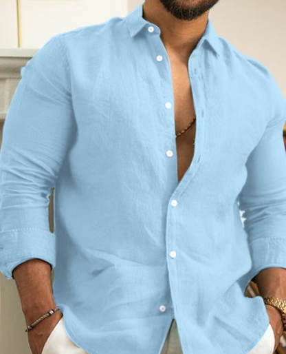Leinenhemd – Baumwolle – Langarm – Knopfleiste – Herrenhemden-Blau-XS-Chaps Herrenmode
