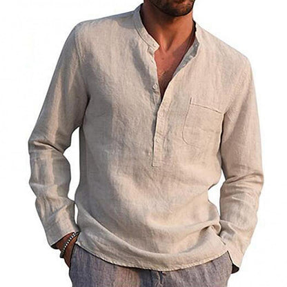 Leinenhemd - Baumwolle - Leichtgewicht - Langarmhemd - Herrenhemden-Beige-XS-Chaps Herrenmode