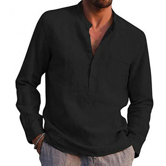 Leinenhemd - Baumwolle - Leichtgewicht - Langarmhemd - Herrenhemden-Schwarz-XS-Chaps Herrenmode