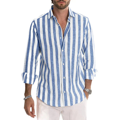 Leinenhemd | Gestreift | Button-Up | Langarmhemd | Herrenhemden-Chaps Herrenmode
