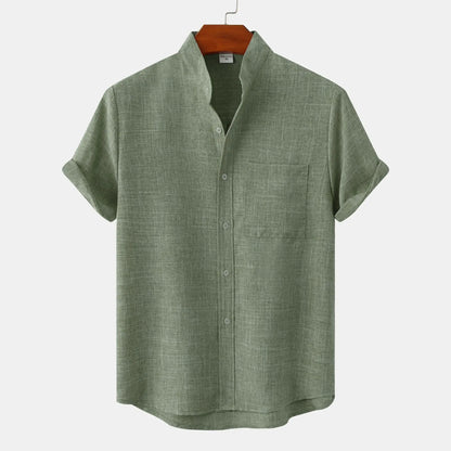 Leinenhemd | Knopfleiste | Baumwolle | Kurzarmhemd | Herrenbekleidung-Grün-S-Chaps Herrenmode