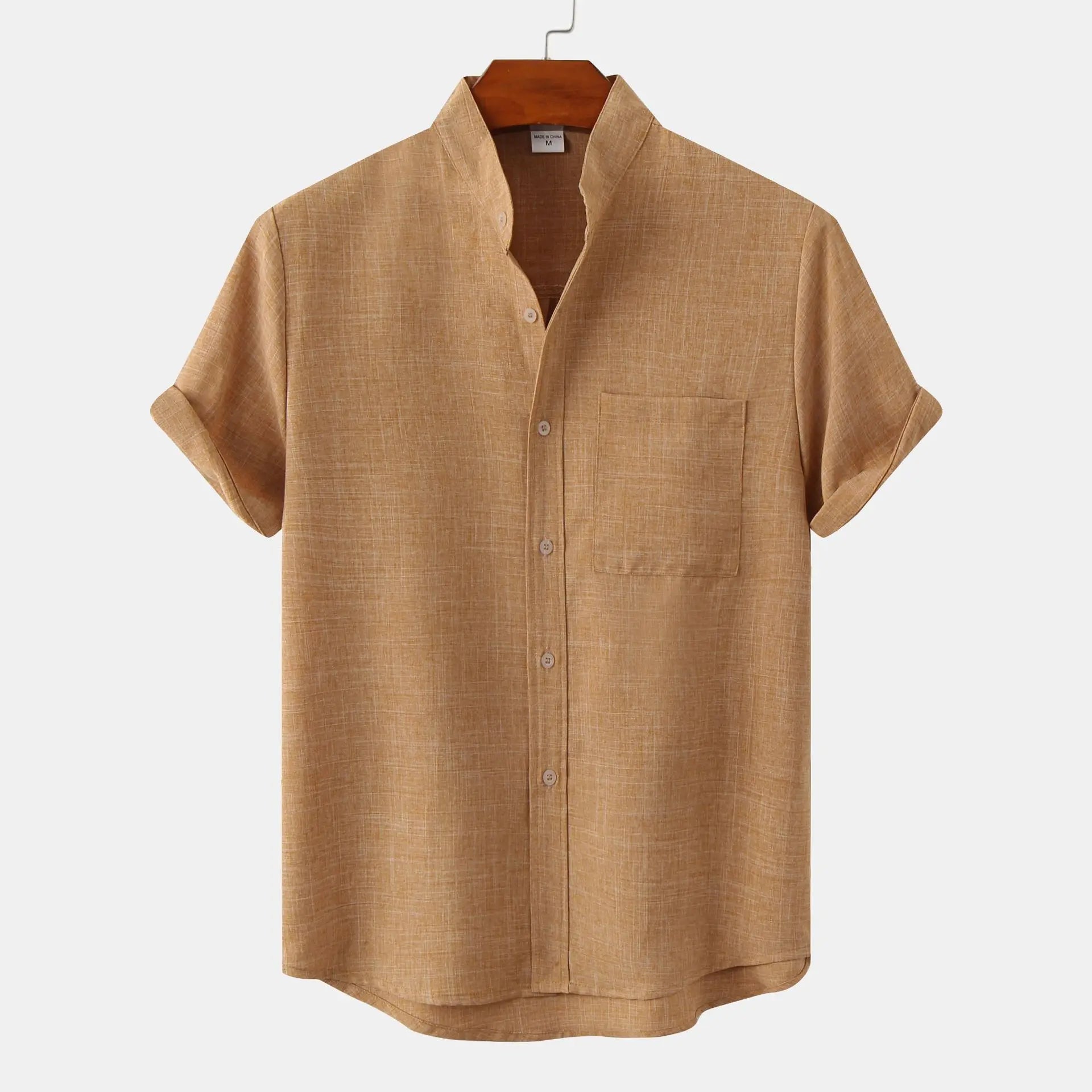 Leinenhemd | Knopfleiste | Baumwolle | Kurzarmhemd | Herrenbekleidung-Khaki-S-Chaps Herrenmode