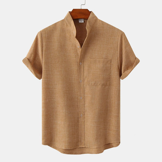 Leinenhemd | Knopfleiste | Baumwolle | Kurzarmhemd | Herrenbekleidung-Khaki-S-Chaps Herrenmode