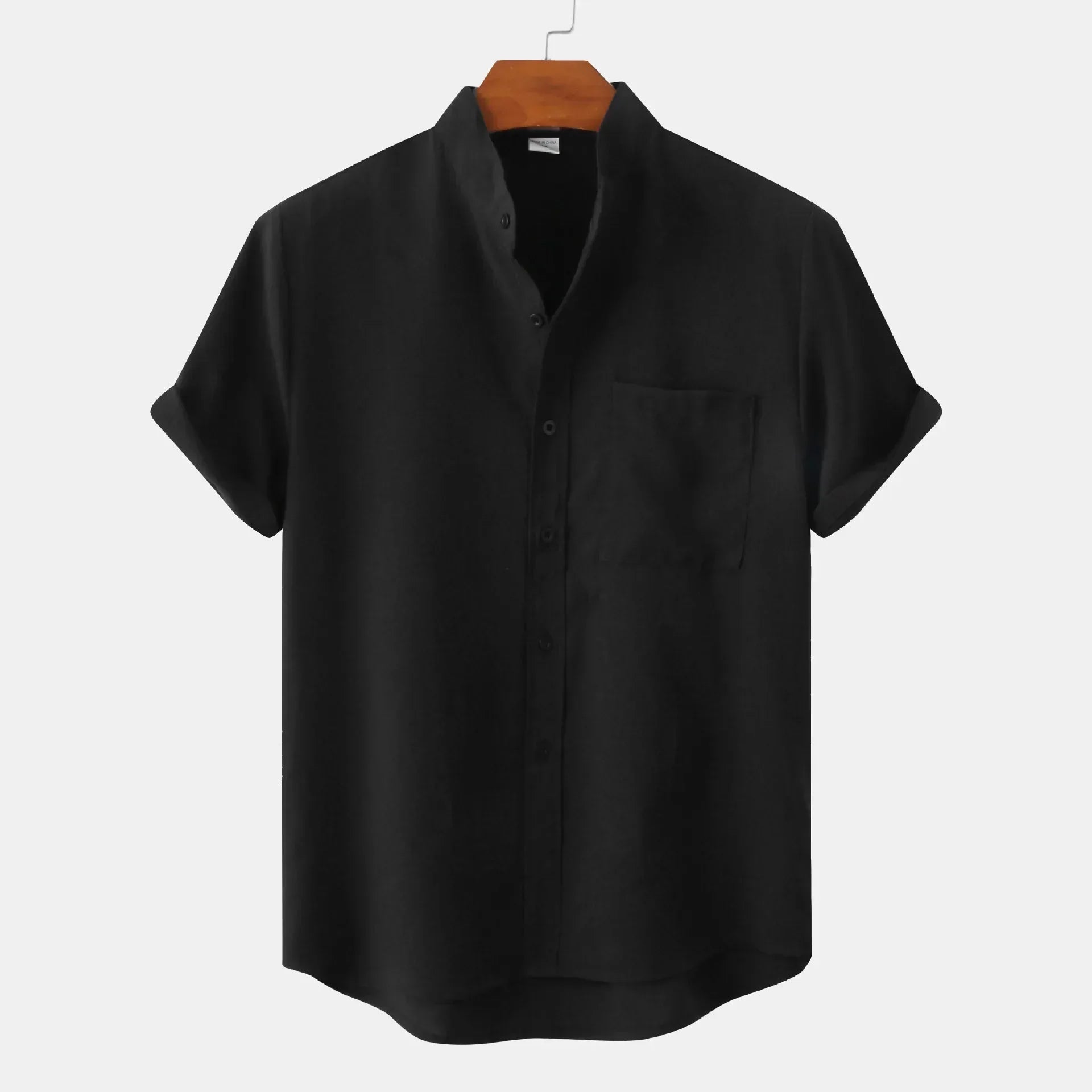 Leinenhemd | Knopfleiste | Baumwolle | Kurzarmhemd | Herrenbekleidung-Schwarz-S-Chaps Herrenmode