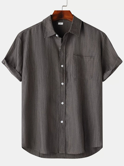 Leinenhemd - Kurzarm - Button-Up - Sommerhemd - Herrenhemden-Grau-S-Chaps Herrenmode
