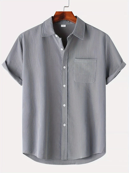 Leinenhemd - Kurzarm - Button-Up - Sommerhemd - Herrenhemden-Hellgrau-S-Chaps Herrenmode