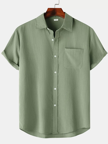 Leinenhemd - Kurzarm - Button-Up - Sommerhemd - Herrenhemden-Hellgrün-S-Chaps Herrenmode