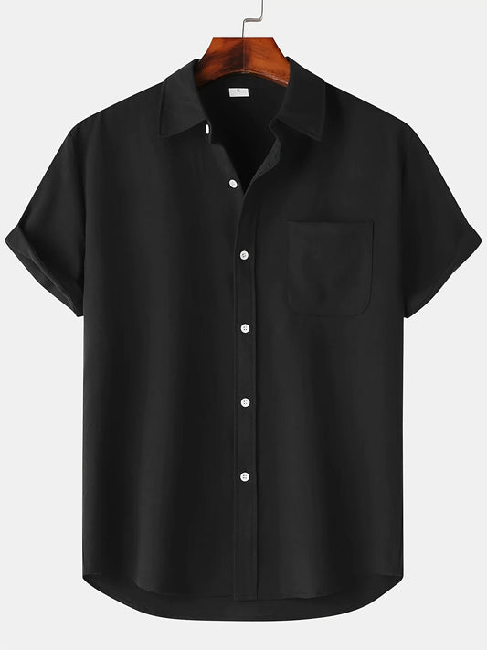 Leinenhemd - Kurzarm - Button-Up - Sommerhemd - Herrenhemden-Schwarz-S-Chaps Herrenmode