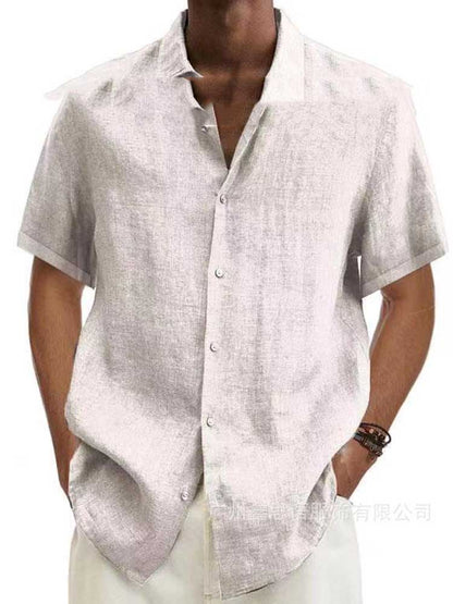 Leinenhemd – Kurzärmeliges Baumwollhemd mit Knöpfen für Männer für den Sommer-Weiß-S-Chaps Herrenmode