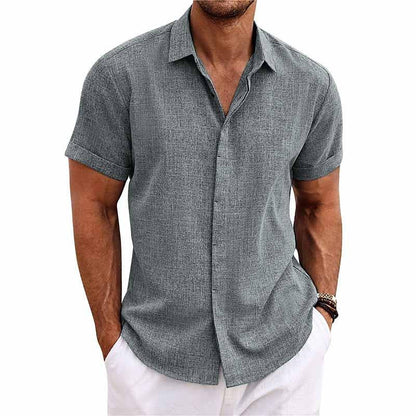 Leinenhemd - Kurzärmeliges Sommerhemd mit Knopfleiste für Männer-Grau-S-Chaps Herrenmode