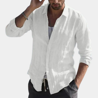 Leinenhemd – Langarm – Atmungsaktiv – Hemden mit Knöpfen – Herrenhemd-Weiß-S-Chaps Herrenmode