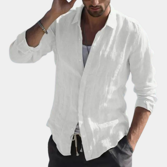 Leinenhemd – Langarm – Atmungsaktiv – Hemden mit Knöpfen – Herrenhemd-Weiß-S-Chaps Herrenmode