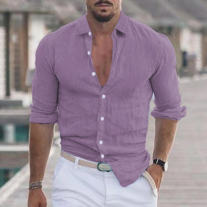 Leinenhemd – Langarm – Leicht – Hemd mit Knopfleiste – Herrenhemden-Lila-S-Chaps Herrenmode