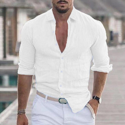 Leinenhemd – Langarm – Leicht – Hemd mit Knopfleiste – Herrenhemden-Weiß-S-Chaps Herrenmode