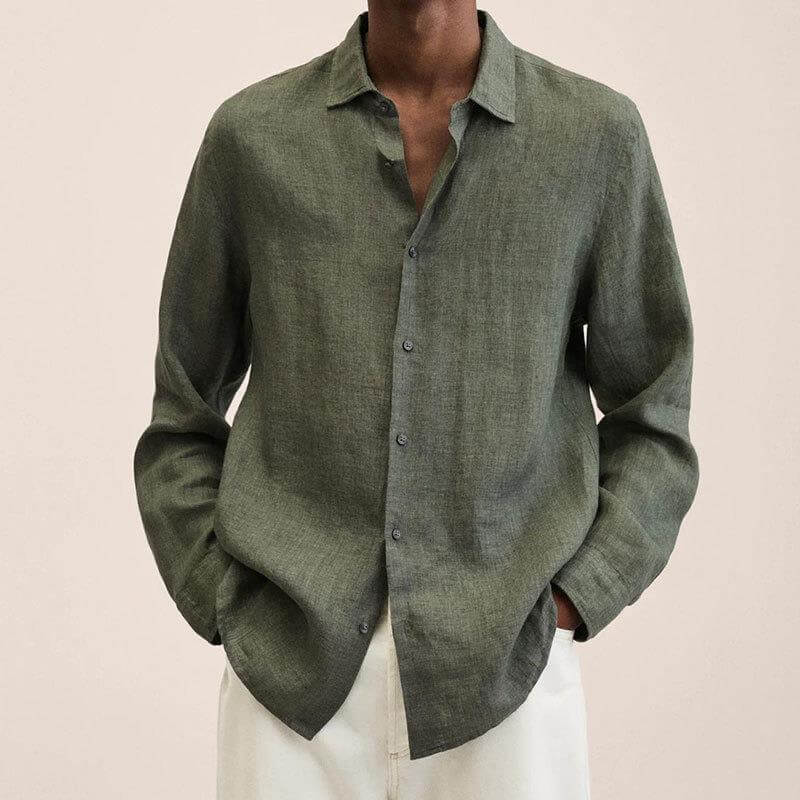 Leinenhemd | Langarm | Loose Fit | Button-Up Hemd - Herrenhemd-Armeegrün-M-Chaps Herrenmode