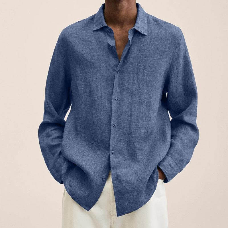 Leinenhemd | Langarm | Loose Fit | Button-Up Hemd - Herrenhemd-Blau-M-Chaps Herrenmode