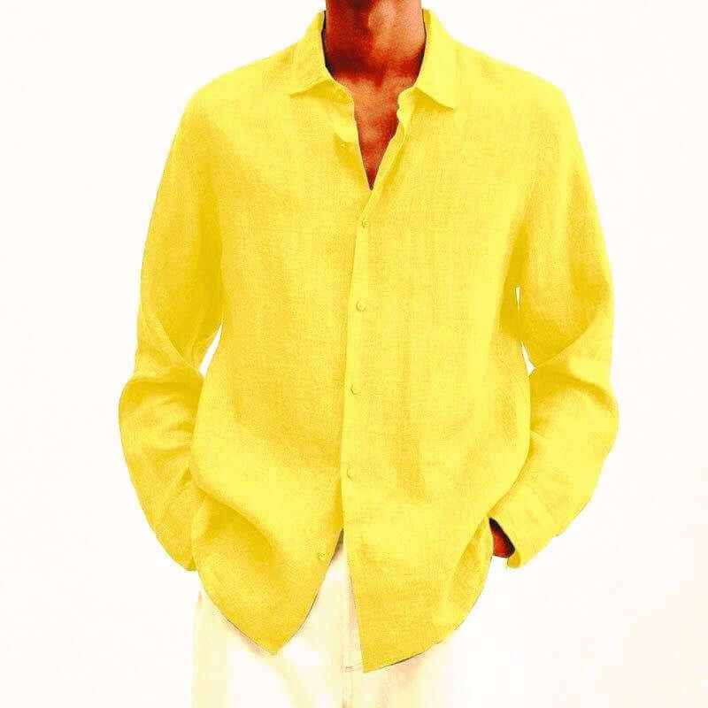 Leinenhemd | Langarm | Loose Fit | Button-Up Hemd - Herrenhemd-Gelb-M-Chaps Herrenmode