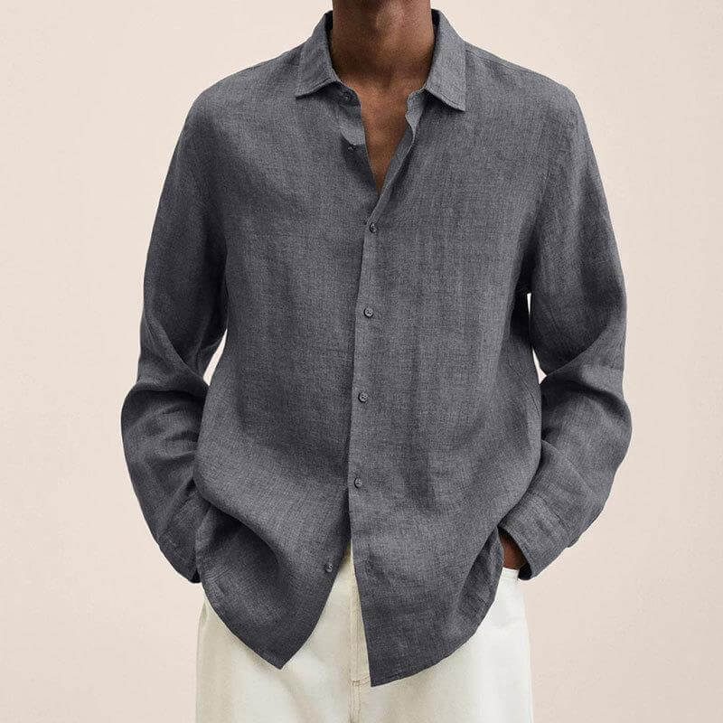 Leinenhemd | Langarm | Loose Fit | Button-Up Hemd - Herrenhemd-Grau-M-Chaps Herrenmode