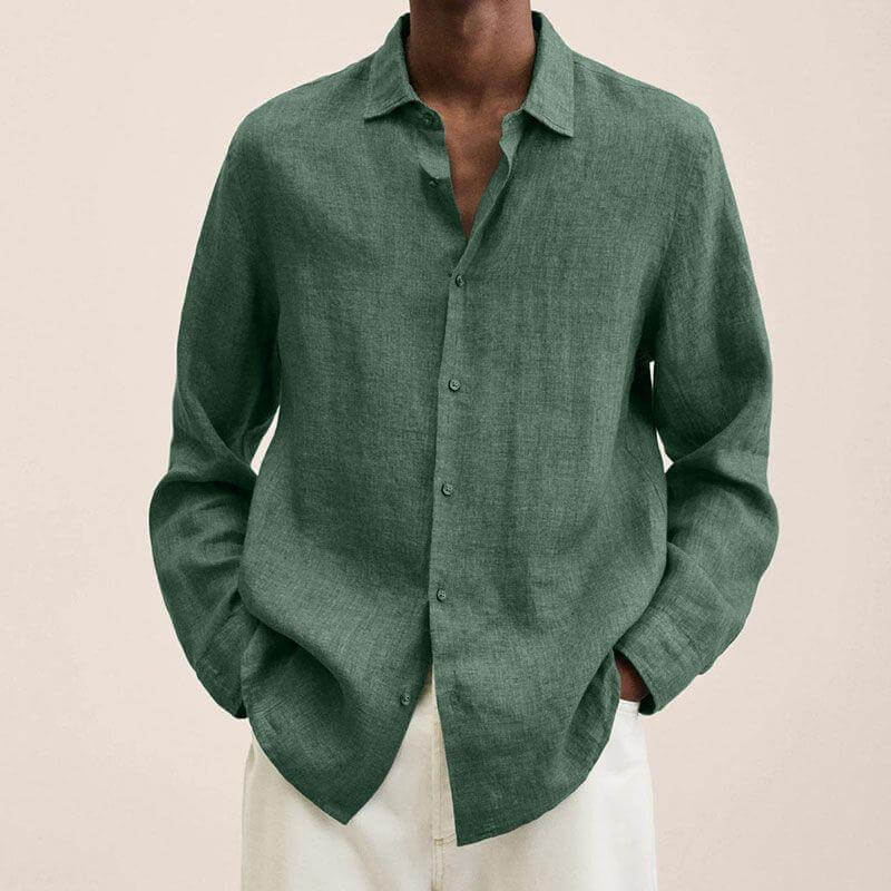 Leinenhemd | Langarm | Loose Fit | Button-Up Hemd - Herrenhemd-Grün-M-Chaps Herrenmode