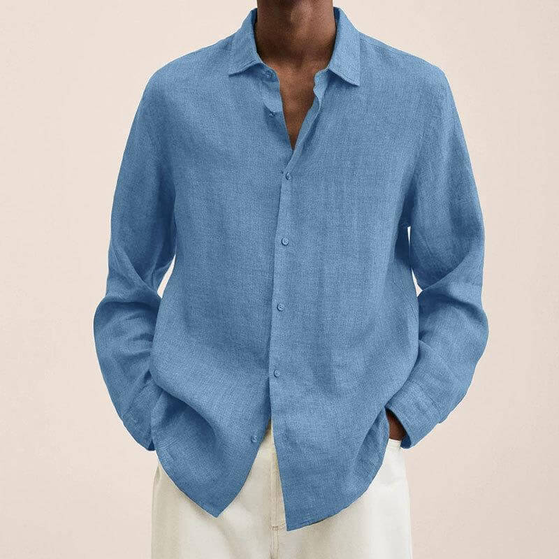 Leinenhemd | Langarm | Loose Fit | Button-Up Hemd - Herrenhemd-Hellblau-M-Chaps Herrenmode