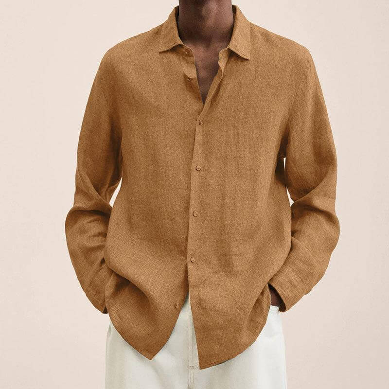 Leinenhemd | Langarm | Loose Fit | Button-Up Hemd - Herrenhemd-Ingwer-M-Chaps Herrenmode