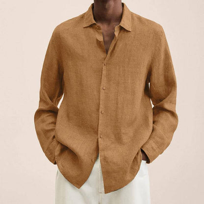 Leinenhemd | Langarm | Loose Fit | Button-Up Hemd - Herrenhemd-Ingwer-M-Chaps Herrenmode
