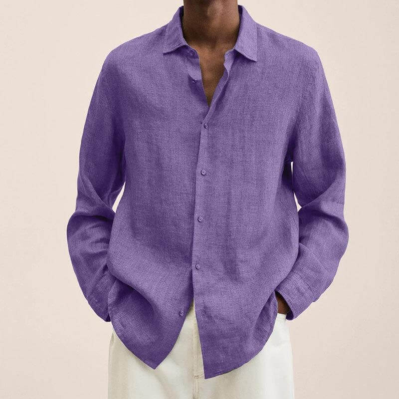 Leinenhemd | Langarm | Loose Fit | Button-Up Hemd - Herrenhemd-Lila-M-Chaps Herrenmode