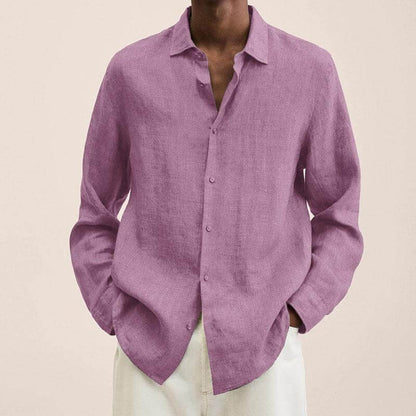 Leinenhemd | Langarm | Loose Fit | Button-Up Hemd - Herrenhemd-Rosa-M-Chaps Herrenmode