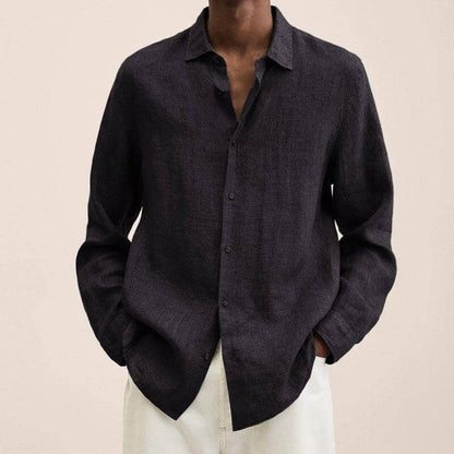 Leinenhemd | Langarm | Loose Fit | Button-Up Hemd - Herrenhemd-Schwarz-M-Chaps Herrenmode