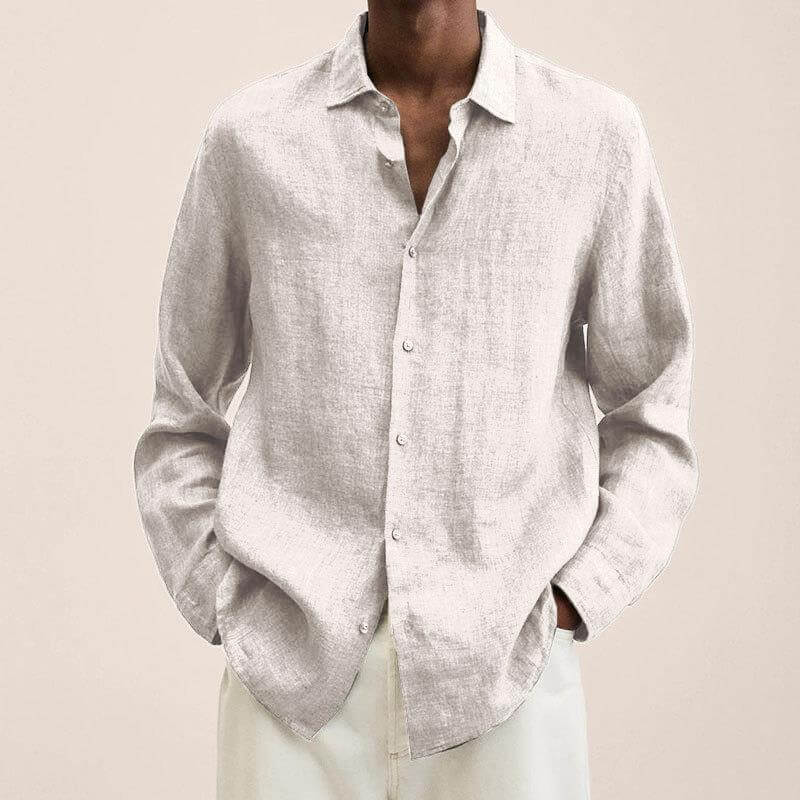 Leinenhemd | Langarm | Loose Fit | Button-Up Hemd - Herrenhemd-Weiß-M-Chaps Herrenmode