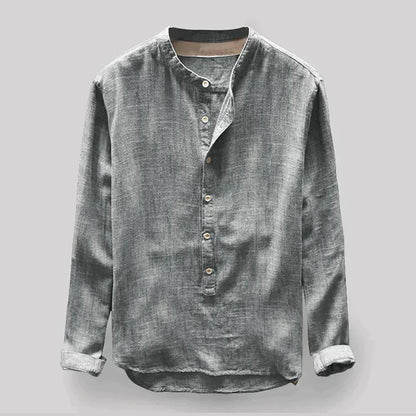 Leinenhemd – Langärmliges Baumwollhemd mit Knöpfen für Männer-Grau-M-Chaps Herrenmode