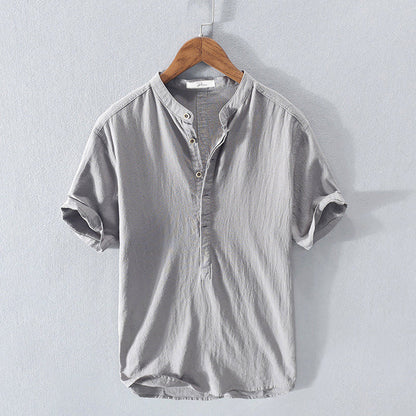 Leinenhemd – Leichtes Herrenhemd mit Knöpfen und kurzen Ärmeln für den Sommer-Grau-M-Chaps Herrenmode