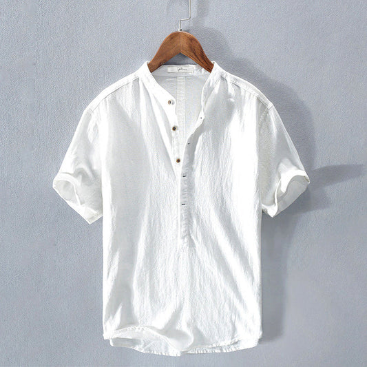 Leinenhemd – Leichtes Herrenhemd mit Knöpfen und kurzen Ärmeln für den Sommer-Weiß-M-Chaps Herrenmode