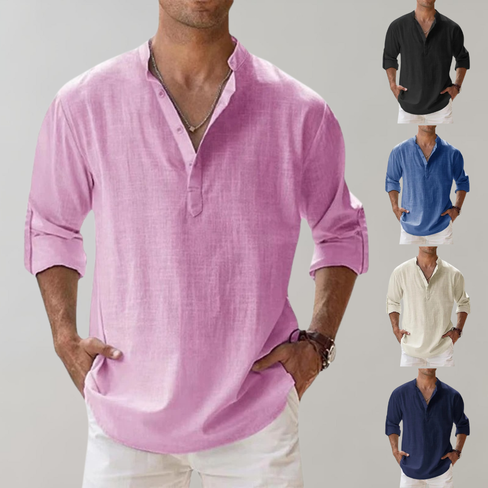 Leinenhemd - Leichtes Herrenhemd mit halber Knopfleiste und langen Ärmeln für den Sommer-Chaps Herrenmode