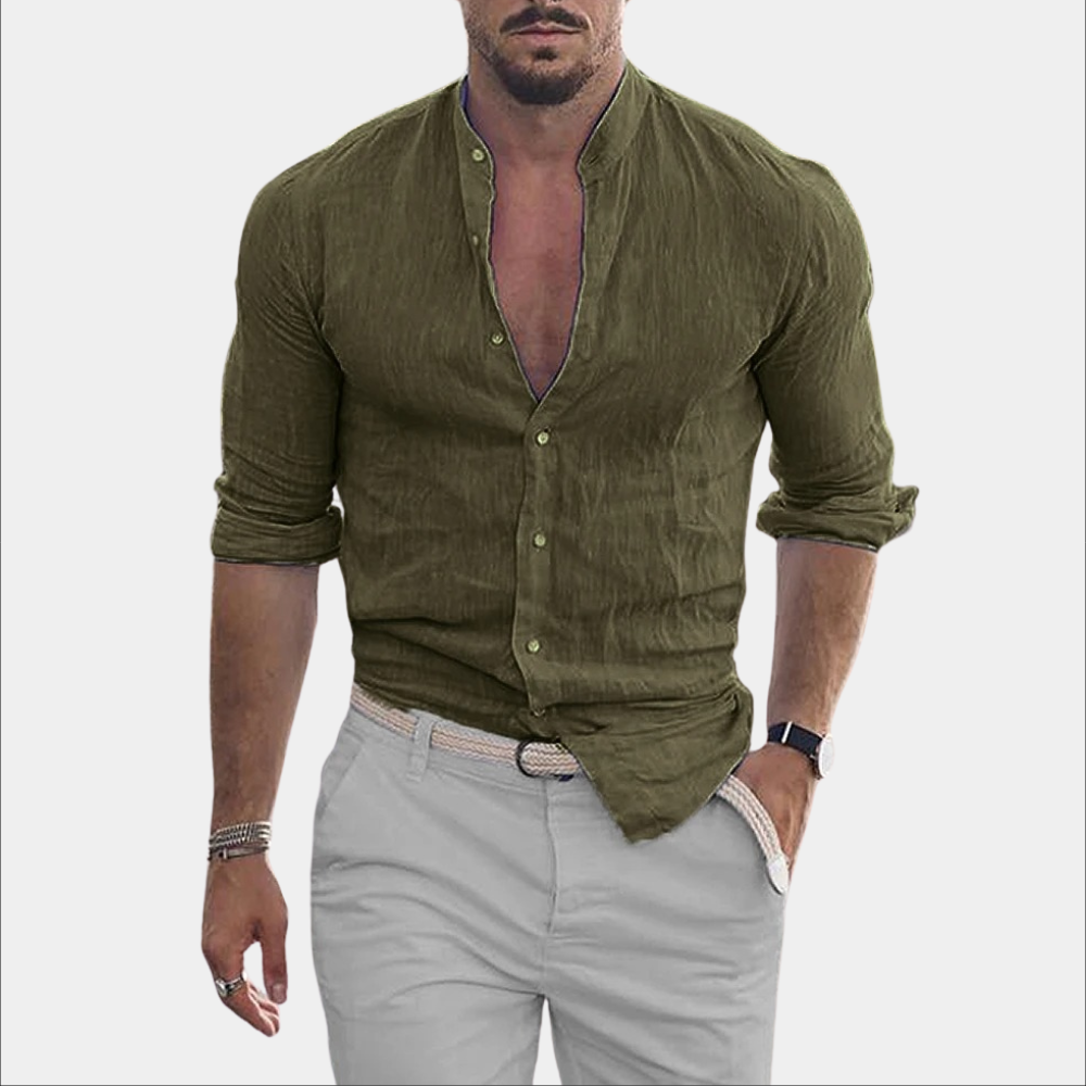 Leinenhemd - Leichtgewicht - Langarm - Hemd mit Knopfleiste - Sommerhemd für Männer-Grün-S-Chaps Herrenmode