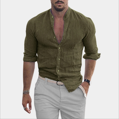 Leinenhemd - Leichtgewicht - Langarm - Hemd mit Knopfleiste - Sommerhemd für Männer-Grün-S-Chaps Herrenmode