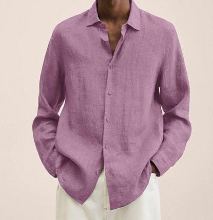Leinenhemd - Lose geschnittenes Langarmhemd mit Knopfleiste für Männer-Rosa-M-Chaps Herrenmode