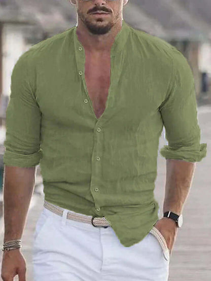 Leinenhemd | Slim Fit | Langarm | Hemden Button-Up | Herrenhemden-Grün-XS-Chaps Herrenmode