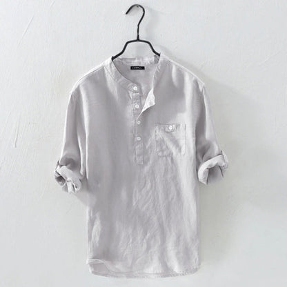 Leinenhemd | Zugeknöpft | Langarm | Sommerhemd | Herrenhemd-Grau-S-Chaps Herrenmode