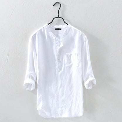 Leinenhemd | Zugeknöpft | Langarm | Sommerhemd | Herrenhemd-Weiß-S-Chaps Herrenmode