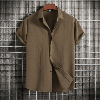 Leinenhemd | geknöpft | leicht | Kurzarmhemd | Sommerkleidung für Männer-Armeegrün-M-Chaps Herrenmode
